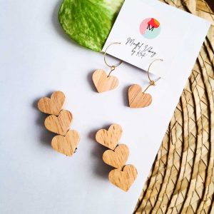 wooden hearts earrings mindful vibing