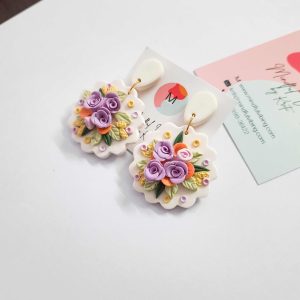 white royalty bloom polymer clay jewelry by mindful vibing kriti bhatnagar polymer clay india