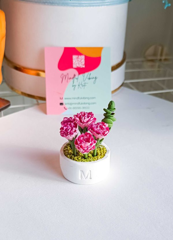 Pink Carnations Desktop Card Holder Stand